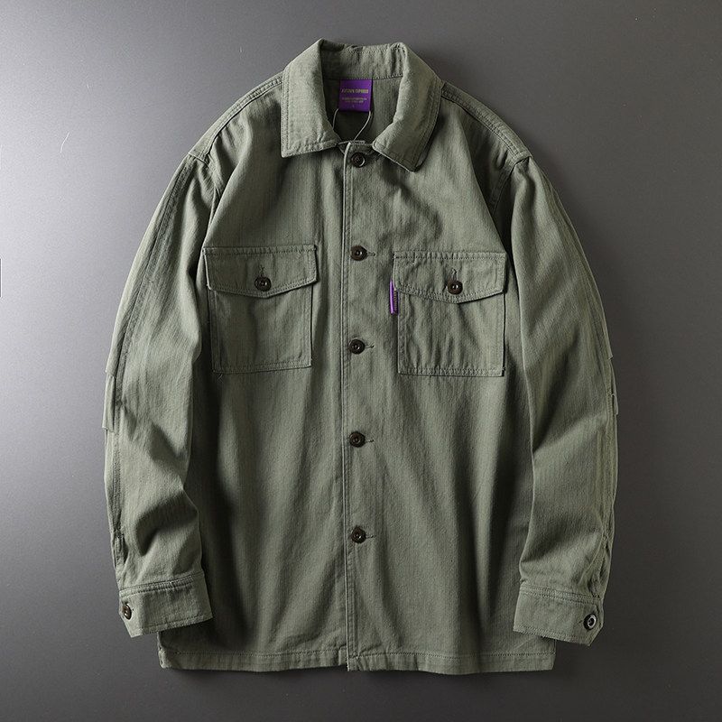 Heavy American-Style Long-Sleeved Foreign Trade Export Original Last Order Tooling Army Green L