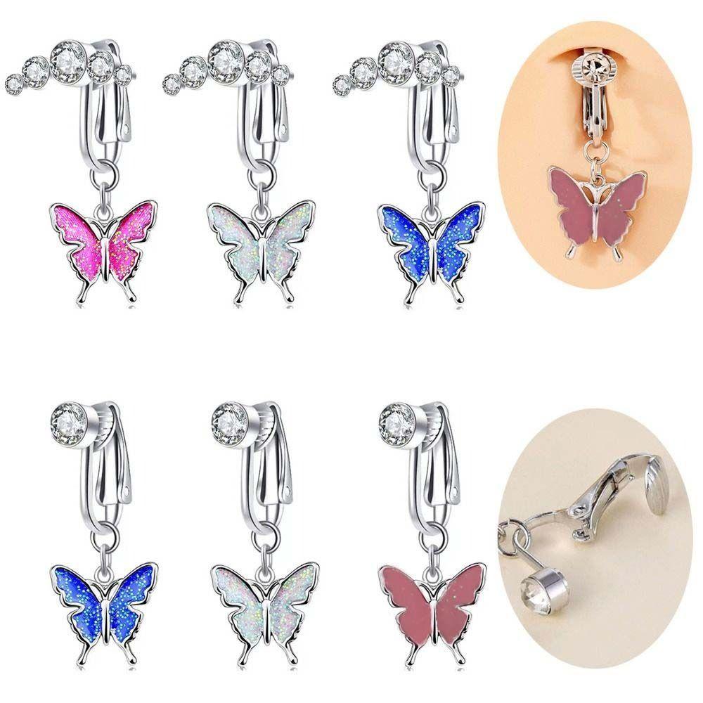 Rhinestone No Piercing Belly Button Butterfly Belly Ring Zircon Fake Belly Piercing Clip  Male