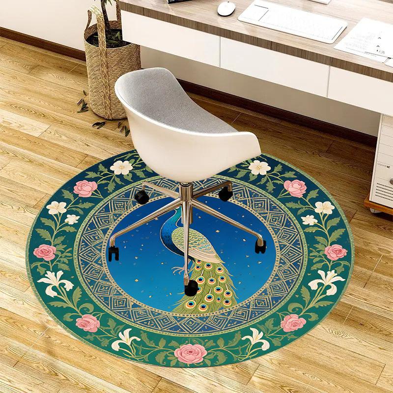 1pc Office Carpet Chair Mats Peacock with Floral Border Perfect for Decorating Office Chairs, Living Rooms, Or Bedrooms
