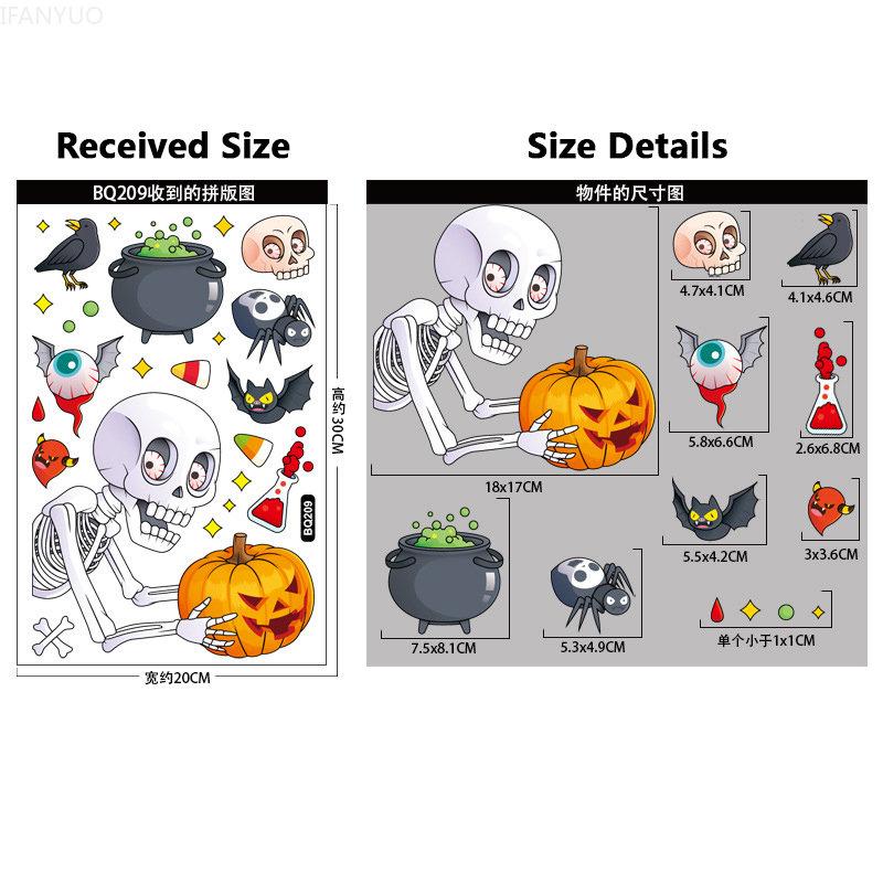 Niedlichen Cartoon Halloween Fensteraufkleber Hexe Fledermaus Kürbis Schädel Elektrostatische Glas Wandtür Aufkleber Kinderzimmer Party Dekoration