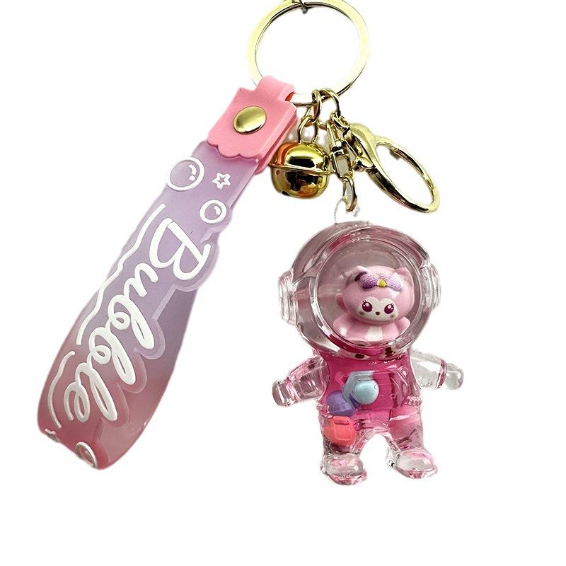 Bell Fox Drift Bottle Quicksand Keychain Female Cute Astronaut Student Schoolbag Pendant Key Chain Ring