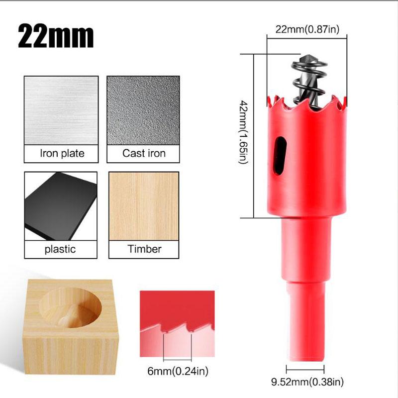 

Биметаллическая кольцевая пила M42 HSS сверло для металла, железа, алюминия, нержавеющей стали, пластика, инструменты для самостоятельного изготовления резаков по дереву 15-100 мм 22mm красный