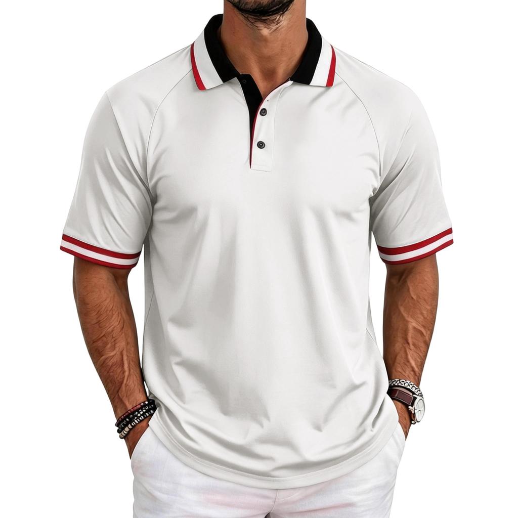 Men's Casual Raglan Short Sleeve Shirt with Turn-Down Collar