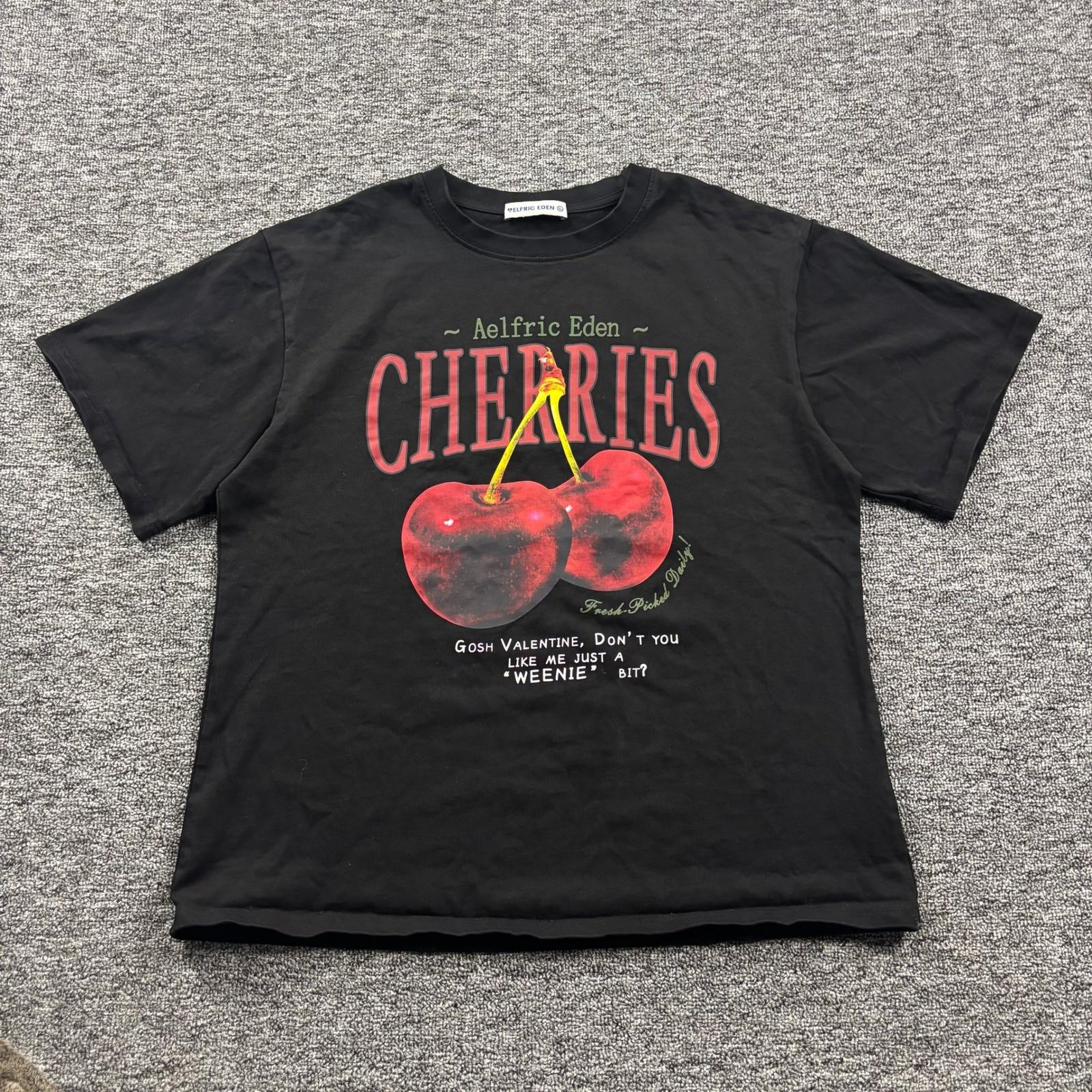 Aelfric Eden Streetwear Cherries Graphic Black Cropped T-Shirt Men s Size XL Unisex T-Shirt L