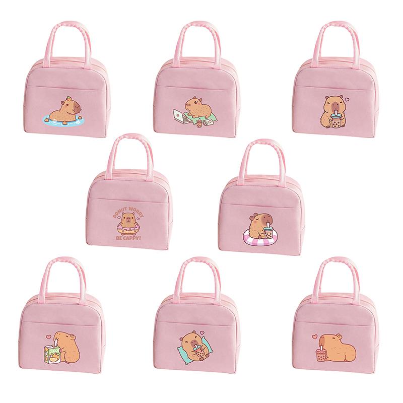 Cartoon Cute Capybara Print Insulated Lunch Bags  Portable Thermal Lunch Tote Bags Picnic Food Preservation Lunch Box Bag