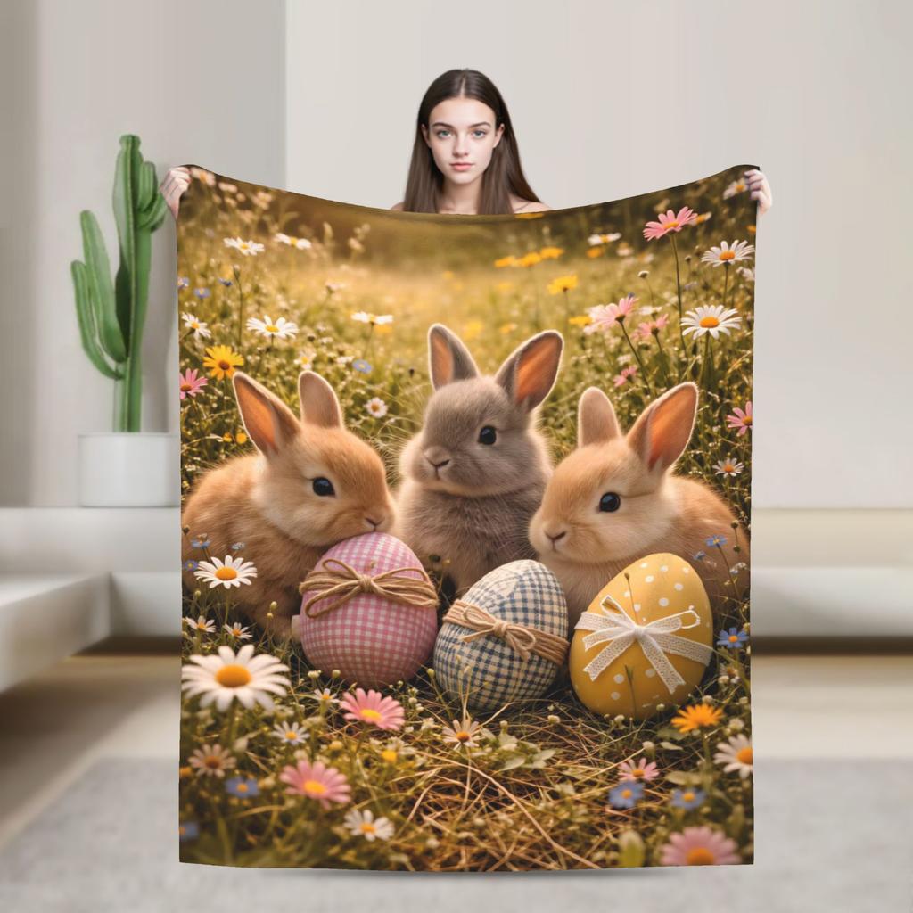 Easter Bunny Floral Patter Blanket Warm Cozy  Throw Blanket Winter Adults Child Living Room Travel Bedspread