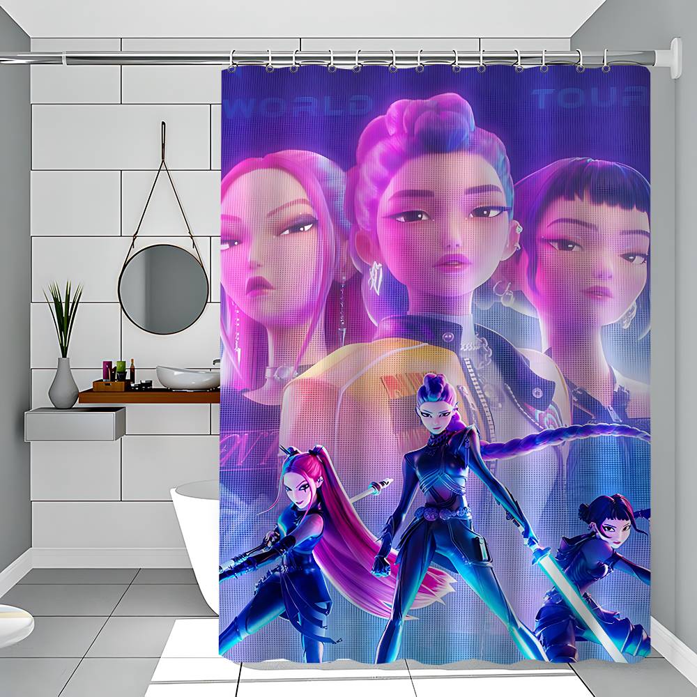 Cartoon Kpop Demon Huntrx Simple Shower Curtain Bathroom Shower Curtain Easy To Clean And Scrub Polyester Waterproof Opaque