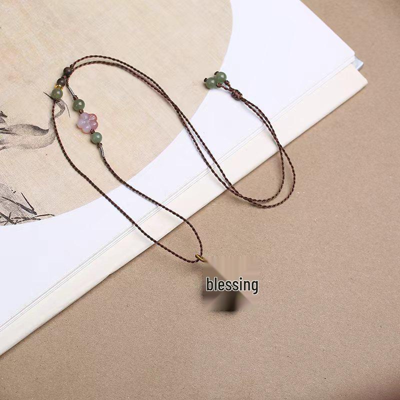 Hetian Jade Adjustable Lanyard with Color-Blocked Hand-Rubbed Pendant