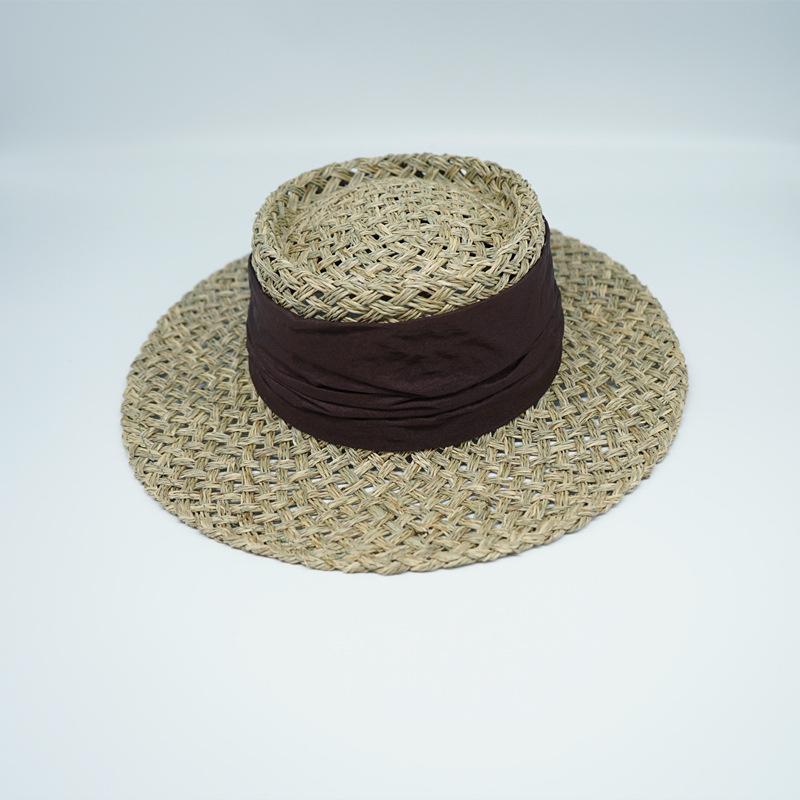 Japanese Retro Japanese Salty Grass Seaweed Woven Flat Top Top Top Top Hat Women'S Summer Shading Vacation Panama French Straw Hat