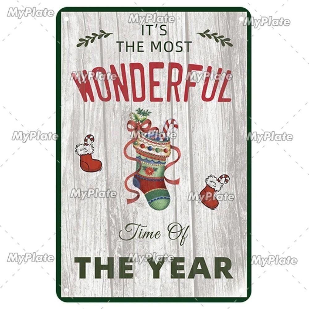 Vintage Christmas Metal Tin Sign Home Festive Wall Decor