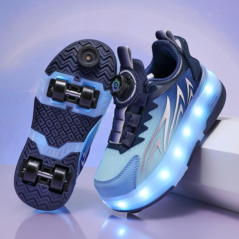 TUINANLE Barns Fritidssneakers Mellan Till Student Utomhus Led Fyrhjuliga Rullskridskor Självlysande Sneakers Skateboard USB-laddning