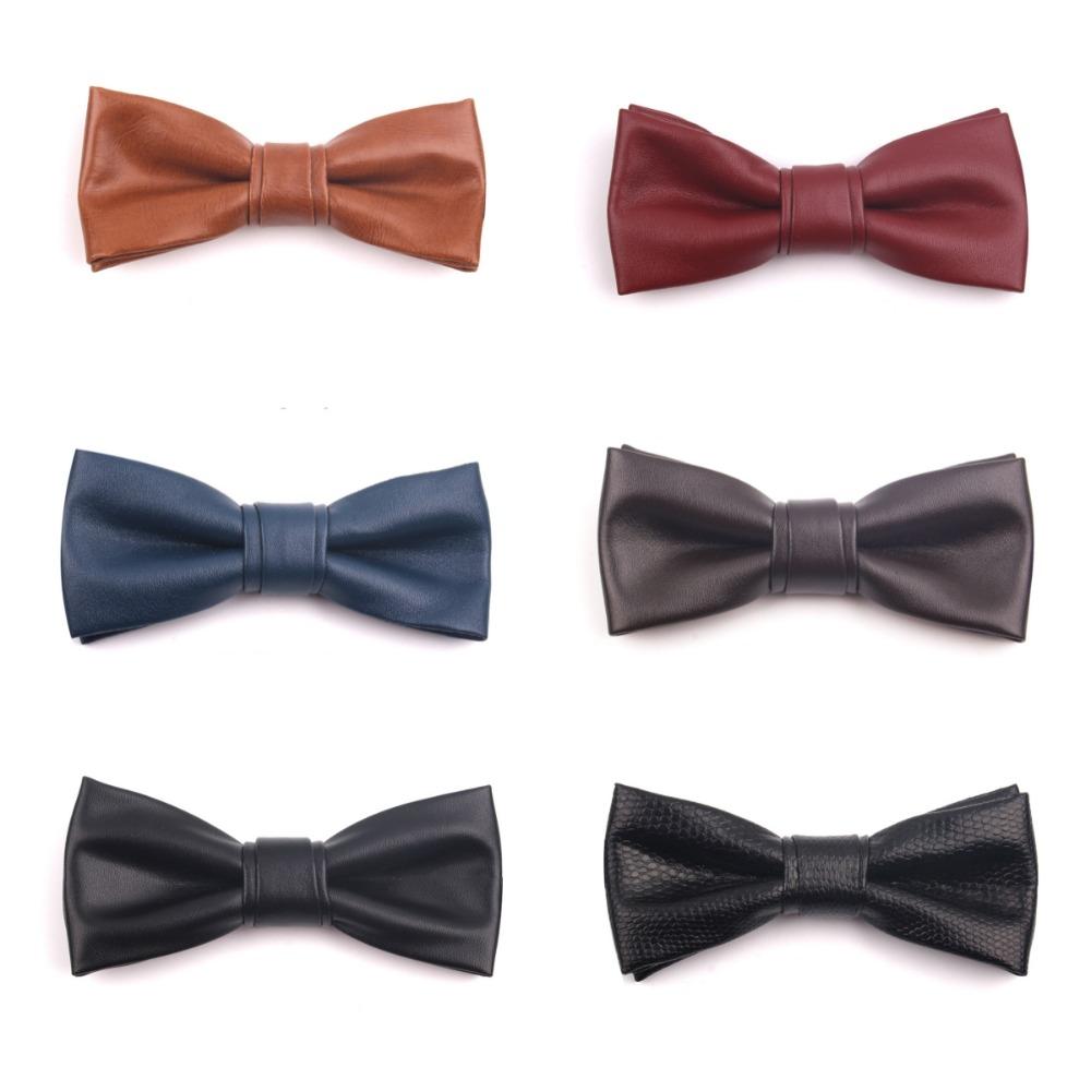 Adjustable Men Necktie Solid Color Retro Cravat Simple PU Leather Bow Tie  Shirt