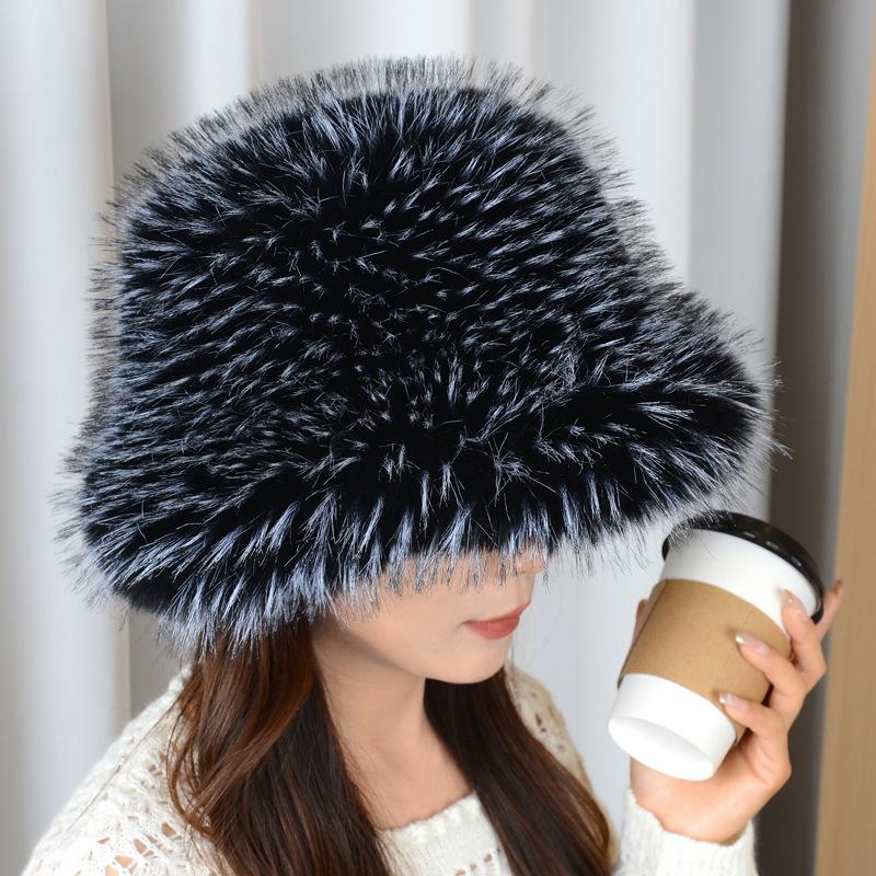2025 New Cross-border Imitation Fox Hair Warm Fashion Fisherman Mongolian Hat Show Face Small Fur Hat Foreign Trade Fur
