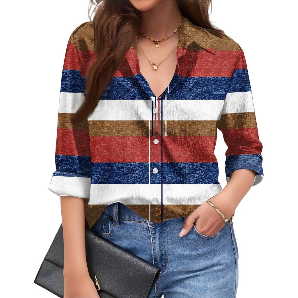 Dámská módní ležérní volná pruhovaná košile s dlouhým rukávem