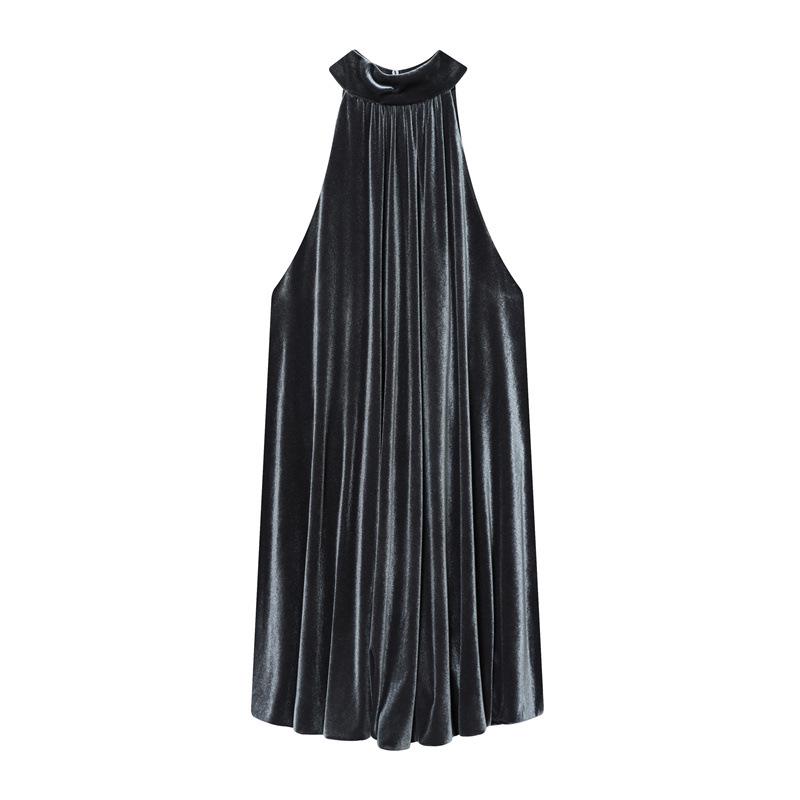 

2025 Stylish European-American Velvet Balloon Dress for Women XS чорний