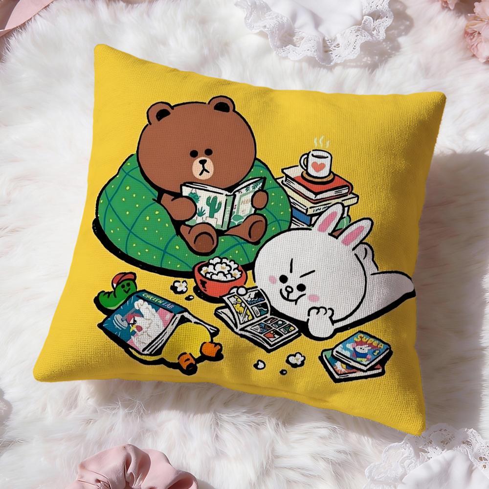 

Line Town Bear and Cony Cushion Cover Premium Comfort Reversible Pillow Cove -Two in One Design for Any Room & Car Interior 30cmx30cm