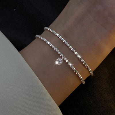 Βραχιόλια Zircon Ins για γυναίκες Κορεάτικη μόδα Γλυκά κορίτσια με αστραφτερή κούφια καρδιά Λεπτό βραχιόλι με αλυσίδα Δώρα για πάρτι