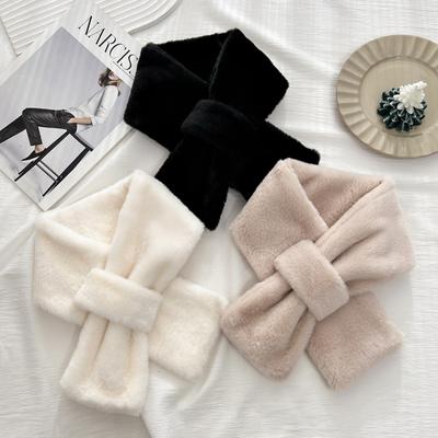 Winter Plush Cross Solid Color Scarf Fur Collar Women Thickened Warm Winter Rabbit Fur Scarf Neck Protection Scarf