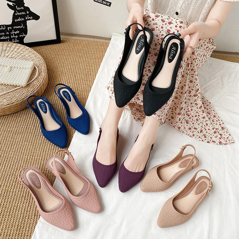 Sandali estivi in gelatina con bocca poco profonda, fondo piatto, suola morbida, scarpe da lavoro basse, casual, coreane, in plastica