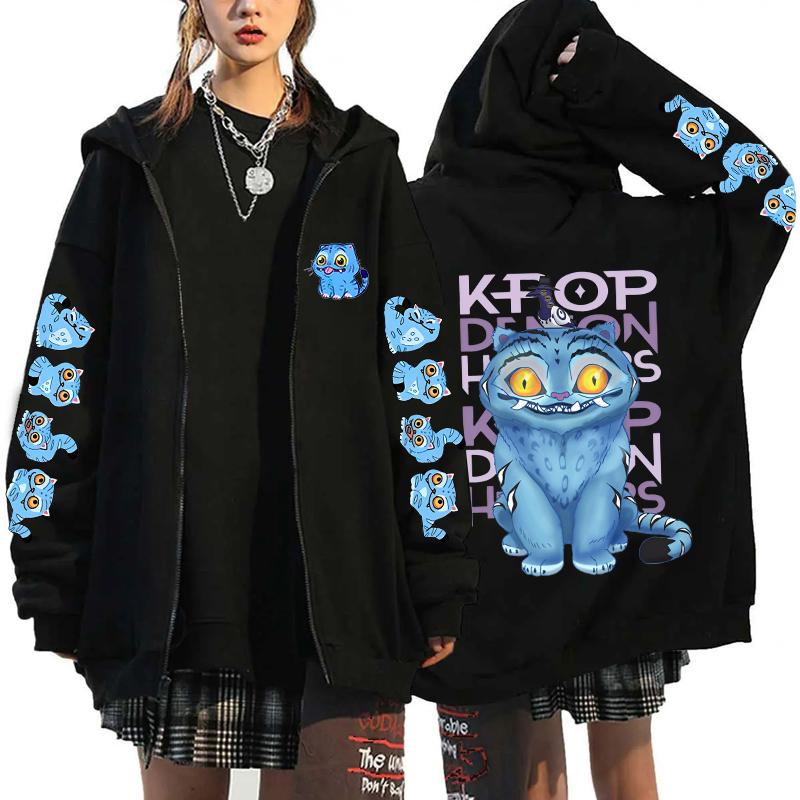 

Kpop Охотники на демонов Милые толстовки на молнии с принтом тигра Модная мультяшная женская мужская толстовка с длинным рукавом на молнии 2XL