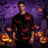 Men's Casual Halloween Print Crew Neck T Shirt Three Quarter Sleeve Top Comfortable Fit Lightweight Fabric Stylish Design