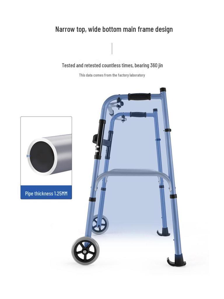 Aluminum Alloy Folding Walker with Wheels, Underarm Crutches, and Seat Cushion for Elderly Rehabilitation.