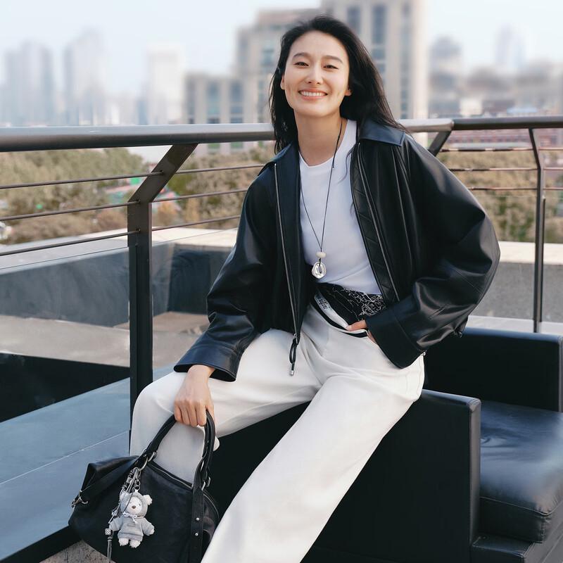 Eifini Stylish Short Lapel Leather Jacket