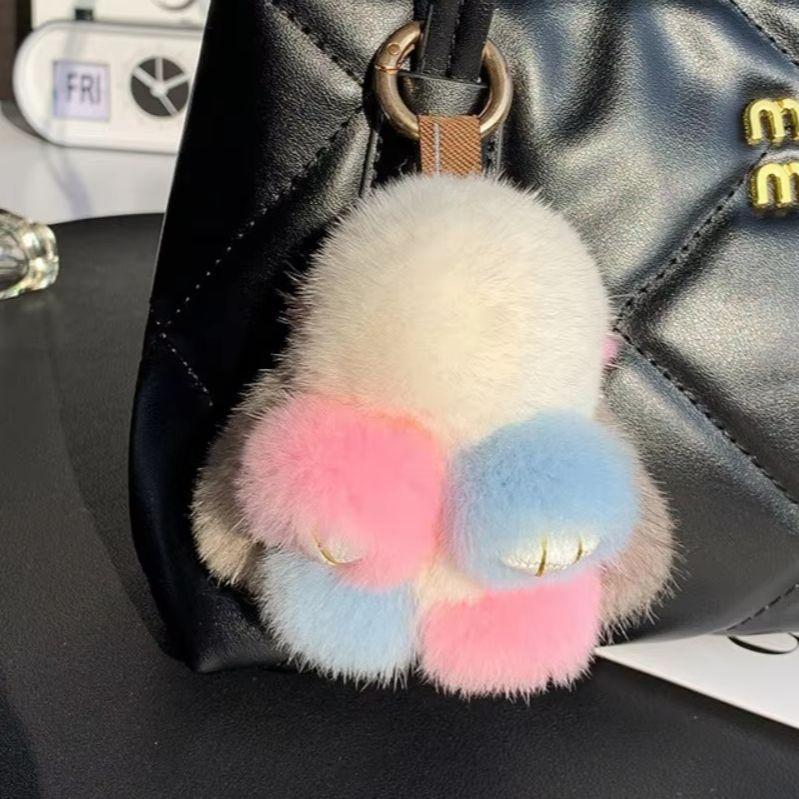 Cute Bunny Doll Plush Keychain Fashion Soft Fluffy Backpack Pendant Home Car Decoration Gift Toy Real Mink Fur Rabbit Keychains