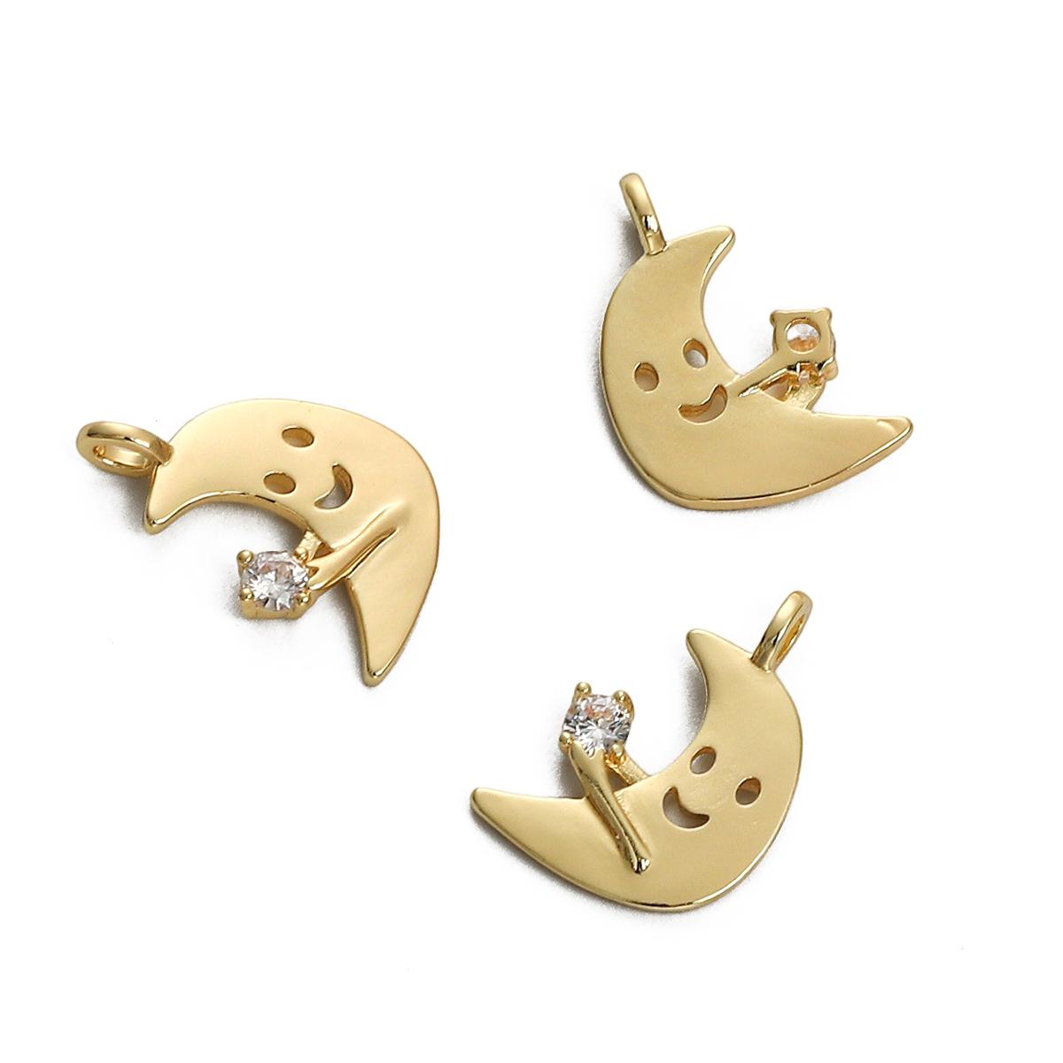 

Медный Циркон Улыбающееся Лицо Луна Подвеска Для DIY Изготовления Ювелирных Изделий Ремесленные Аксессуары 12x18mm