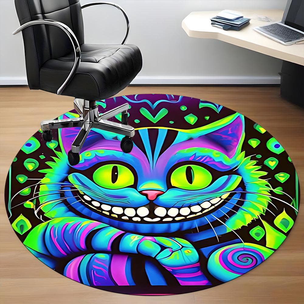 1pc Psychedelic Cat Office Round Area Rug, Indoor Mat Suitable For Office, Under Office Chairs Bedroom Living Room Home Decor, Room Deco