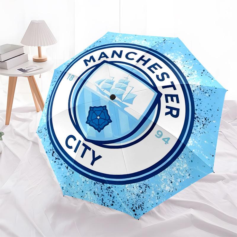 Manchester City, Badge Automatic Opening and Closing, 8 rib Structure Portable Umbrella, Suitable for Men and Women in All Seasons Perfect
