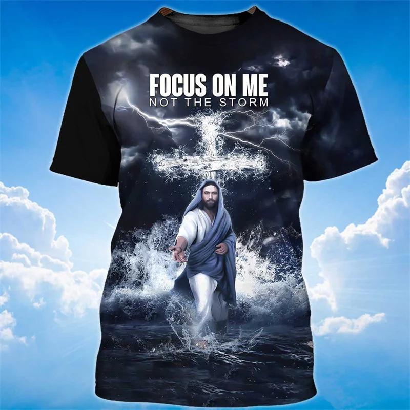 New Summer 3D God Jesus Printing T Shirt Christianity Belief Graphic Short Sleeves For Men Kid Fashion Tee Unisex Harajuyku Tops