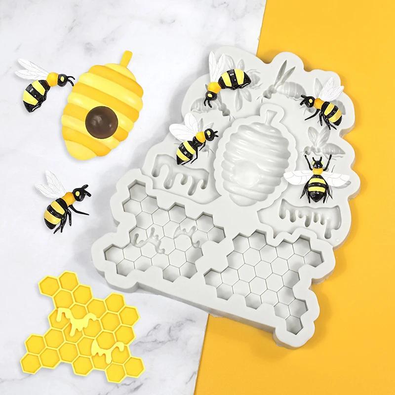 Honeycomb Fondant Mold 3D Honeybee Bee Silicone For Cake Decoration Biscuit Cookies Chocolate Hard Candy Cupcake Topper Kitchen
