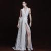 2026 European and American summer new elegant temperament style niche design lace splicing neck deep V dress