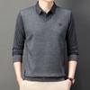 Autumn Fake Two-Piece Long-Sleeved T-shirt Men Clothing for Middle-Aged Dad Striped Shirt Collar Casual Bottoming Top Men
