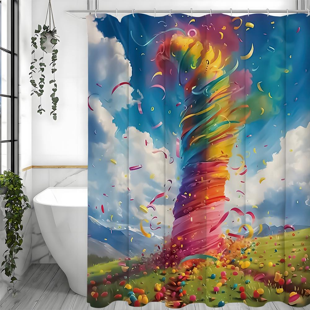 Cartoon Dazzle Tornado Shower Curtain, Bathroom Decorative Shower Curtain, Waterproof Shower Curtain with Hooks