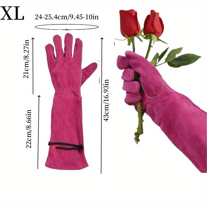 1 Pair Long Leather-Like Gardening Gloves with Extended Cowhide Sleeves Heavy-Duty Thorn-Resistant Rose Pruning Gloves Outdoor