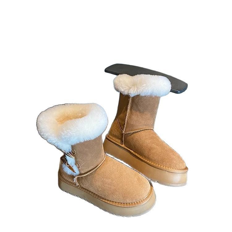 Spot snow boots 2025 new women's winter velvet thickened thick sole heightening warm Northeast cotton boots fashion cotton shoes