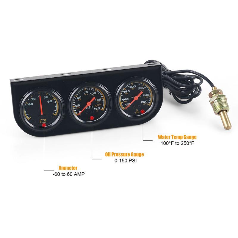 3 in1 Water Temp Gauge 52MM Oil Pressure Gauge AMP Volt Meter 12V Kit Car Mechanical Triple Gauge With Sensor