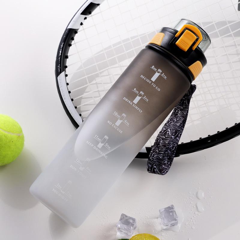 1L Frosted Gradient Sports Water Cup with One-Button Pop-Up Cover for Students 800ml