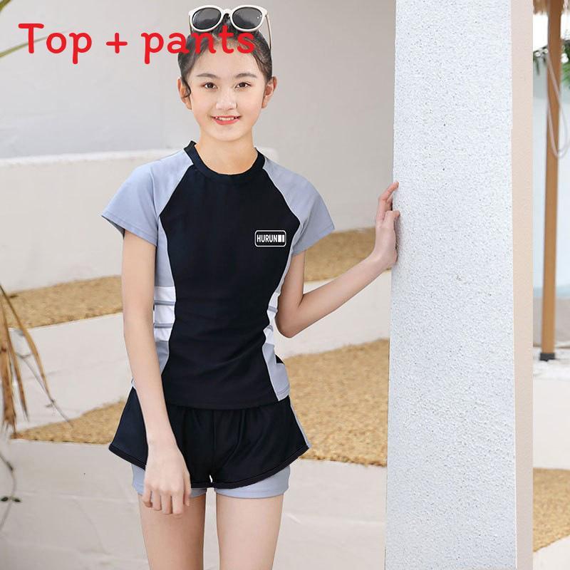 Costume da Bagno Sportivo per Ragazza Imbottito Diviso Manica Corta Protezione UV per Attività Acquatiche