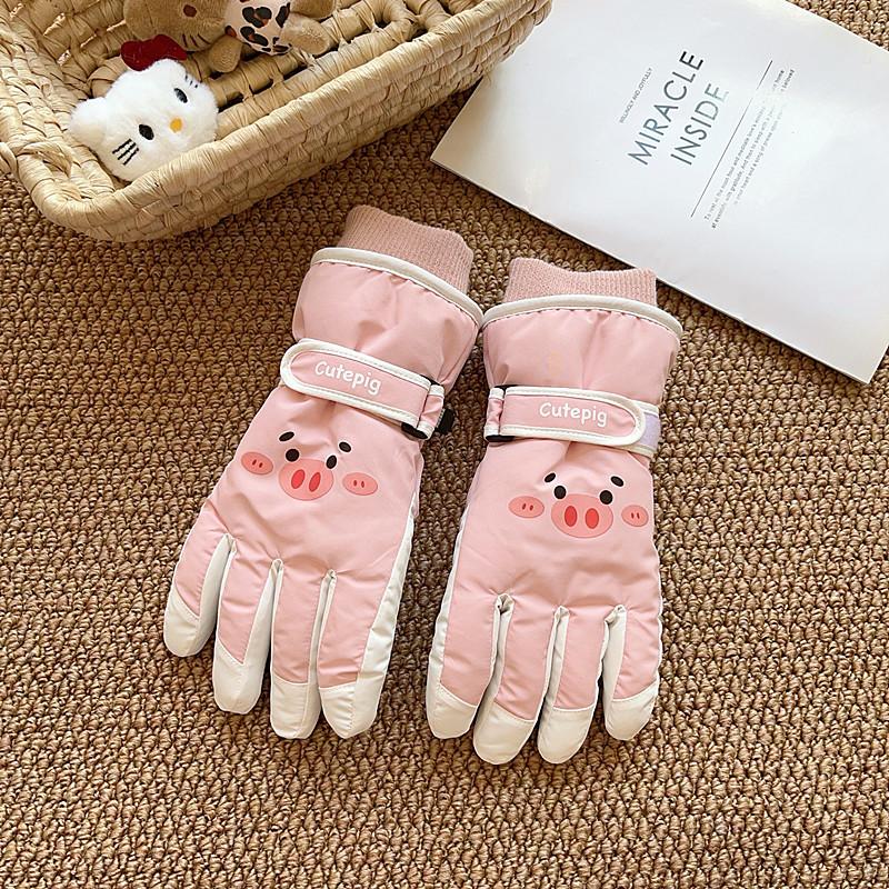 Ski gloves female cute warm velvet thickened windproof and cold couple warm gloves