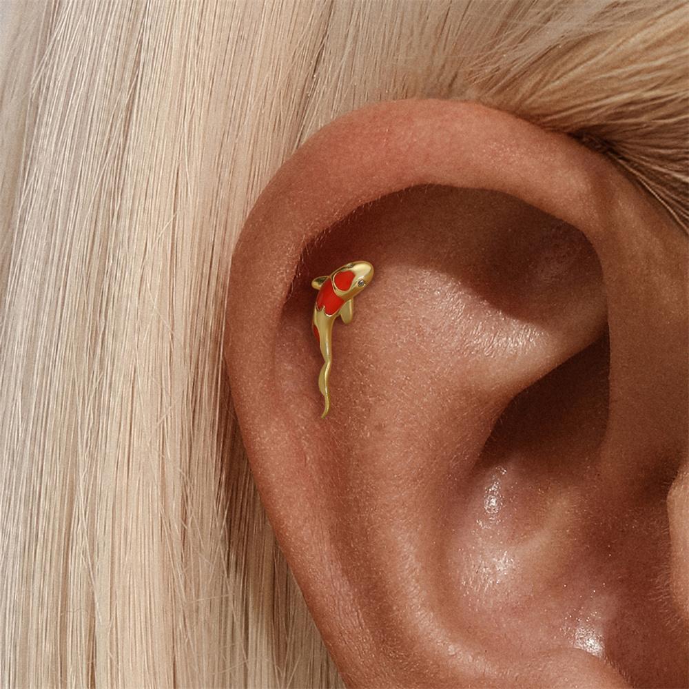 CANNER 925 Roter Koi-Fisch Flache Rückseite Unregelmäßiges Helix-Piercing