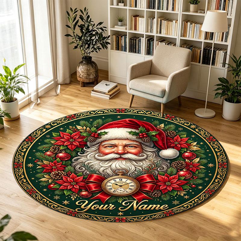 Christmas (81) Theme Circular Crystal Velvet Carpet Customized Name & Text Round Soft Floor Rug For Living Room Bedroom Decor
