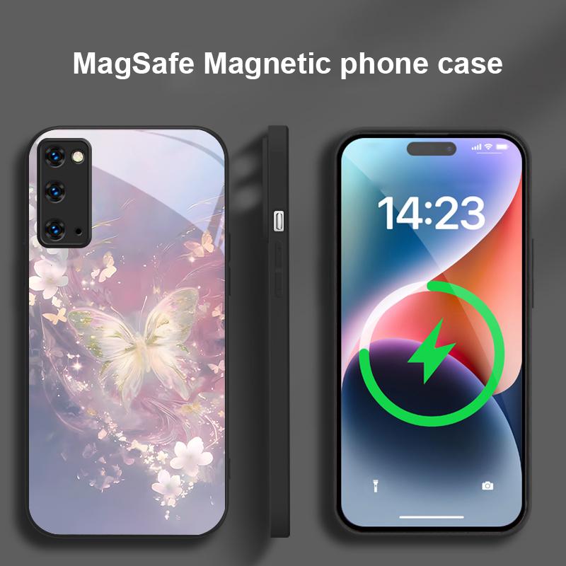 Dreamy Striped Butterfly For Magsafe Samsung S25 S25 Edge S25Ultra S8 9 10 20 S21 Pro 22 Plus S23 FE S24 Ultra Glass Phone Case