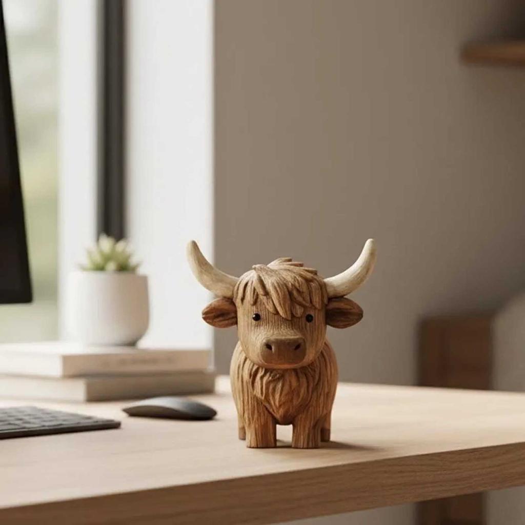 Resin Cattle Sculpture, Cute Scottish Cow Decor, Animal Statue For Home, Desk, Shelf, Nursery, Rustic Decorati