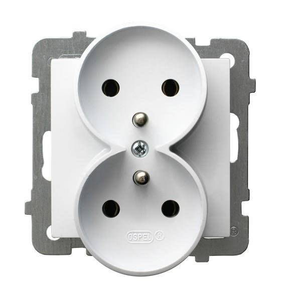 Double Socket with Grounding, for Frame Mounting, White, AS