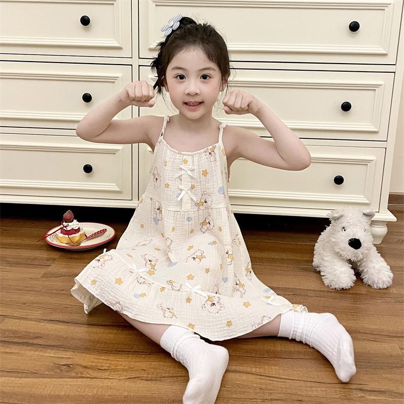 Girls Cotton Gauze Sleeveless Nightdress Loose Pajama Dress Kids 8 Years Cartoon Print