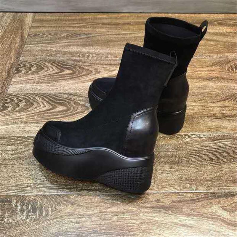 

Женские ботильоны с эластичным круглым носком, черная зимняя обувь