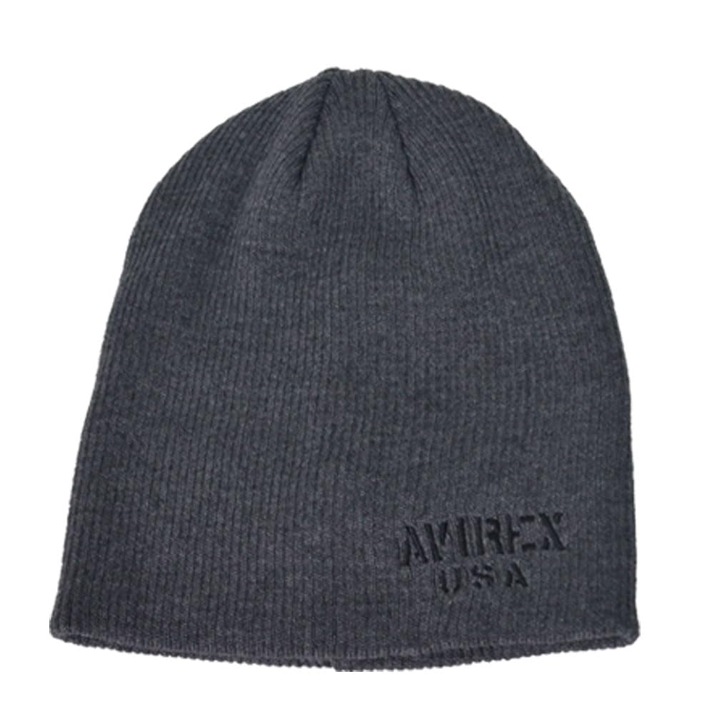 AVIREX Knit Cap Beanie Dark Ribbed with Embroidered (D-Type, Charcoal, Logo)